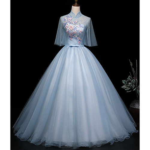 Ball Gown Chinese Style Floral Quinceanera Prom Dress Stand Collar Half Sleeve Floor Length Tulle with Bow(s) Pleats Appliques 2021
Ball Gown Chinese Style Floral Quinceanera Prom Dress Stand Collar Half Sleeve Floor Length Tulle with Bow(s) Pleats Appliques 2021