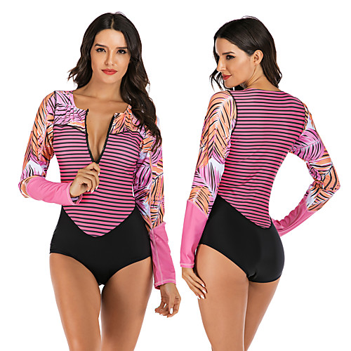 Women's One Piece Swimsuit Rash Guard Elastane Swimwear Breathable Quick Dry Long Sleeve Front Zip - Swimming Surfing Water Sports Painting Autumn / Fall Spring Summer
Women's One Piece Swimsuit Rash Guard Elastane Swimwear Breathable Quick Dry Long Sleeve Front Zip - Swimming Surfing Water Sports Painting Autumn / Fall Spring Summer