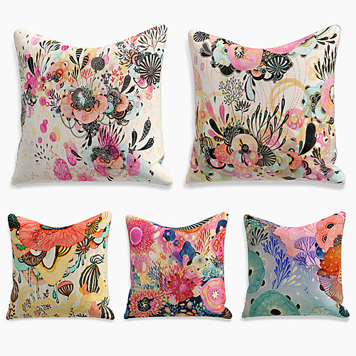 5 pcs Linen Pillow Cover, Floral&Plants Simple Casual Square Polyester Traditional Classic 
5 pcs Linen Pillow Cover, Floral&Plants Simple Casual Square Polyester Traditional Classic