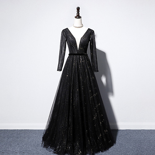 A-Line Sparkle Sexy Prom Formal Evening Dress V Neck Long Sleeve Floor Length Tulle with Sash / Ribbon Sequin 2021
A-Line Sparkle Sexy Prom Formal Evening Dress V Neck Long Sleeve Floor Length Tulle with Sash / Ribbon Sequin 2021
