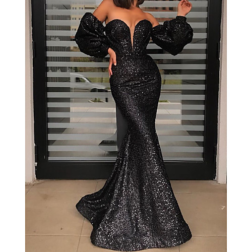 Mermaid / Trumpet Glittering Sexy Engagement Formal Evening Dress Off Shoulder Long Sleeve Floor Length Sequined with Sequin 2021
Mermaid / Trumpet Glittering Sexy Engagement Formal Evening Dress Off Shoulder Long Sleeve Floor Length Sequined with Sequin 2021