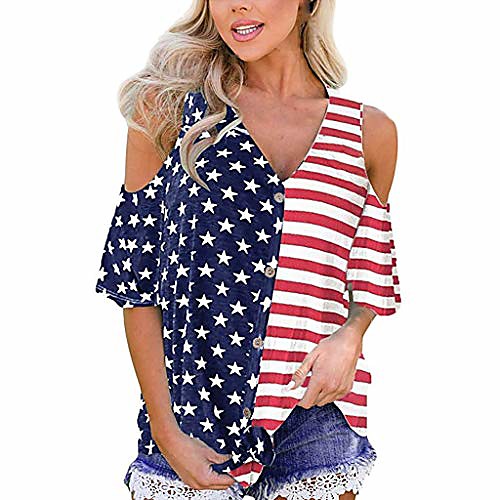 Womens Tops Patriotic Stripes Star American Cold Shoulder Button Down Blouse Top(Red, XL)
Womens Tops Patriotic Stripes Star American Cold Shoulder Button Down Blouse Top(Red, XL)