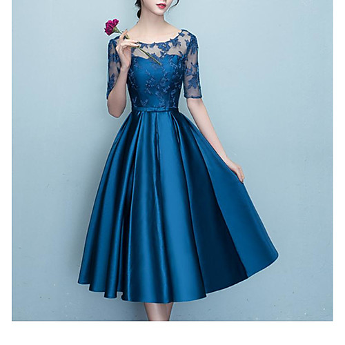 A-Line Mother of the Bride Dress Elegant Vintage Jewel Neck Tea Length Lace Satin Half Sleeve with Bow(s) Pleats 2021
A-Line Mother of the Bride Dress Elegant Vintage Jewel Neck Tea Length Lace Satin Half Sleeve with Bow(s) Pleats 2021