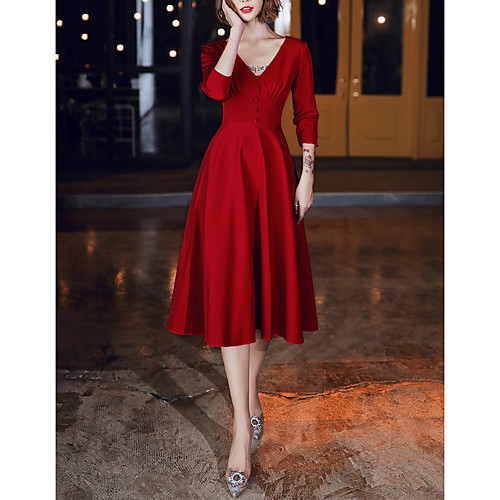 A-Line Vintage bodycon Wedding Guest Engagement Dress V Neck 3/4 Length Sleeve Tea Length Satin with Buttons 2021
A-Line Vintage bodycon Wedding Guest Engagement Dress V Neck 3/4 Length Sleeve Tea Length Satin with Buttons 2021