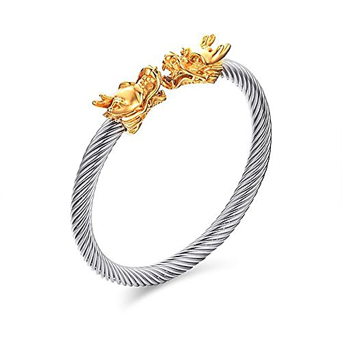 mens bracelet stainless steel double heads dragon twisted wire viking cuff bangle adjustable (gold&silver)
mens bracelet stainless steel double heads dragon twisted wire viking cuff bangle adjustable (gold&silver)