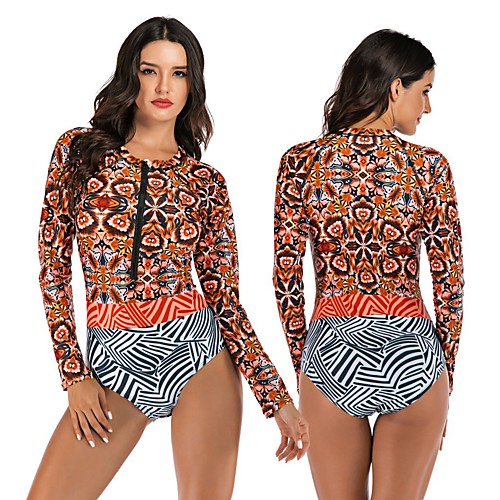 Women's One Piece Swimsuit Rash Guard Elastane Swimwear Breathable Quick Dry Long Sleeve Front Zip - Swimming Surfing Water Sports Painting Autumn / Fall Spring Summer
Women's One Piece Swimsuit Rash Guard Elastane Swimwear Breathable Quick Dry Long Sleeve Front Zip - Swimming Surfing Water Sports Painting Autumn / Fall Spring Summer