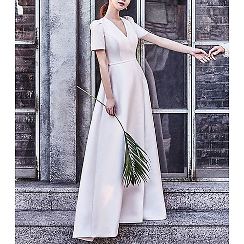 A-Line Wedding Dresses V Neck Floor Length Satin Short Sleeve Simple Vintage Little White Dress with Pleats 2021
A-Line Wedding Dresses V Neck Floor Length Satin Short Sleeve Simple Vintage Little White Dress with Pleats 2021