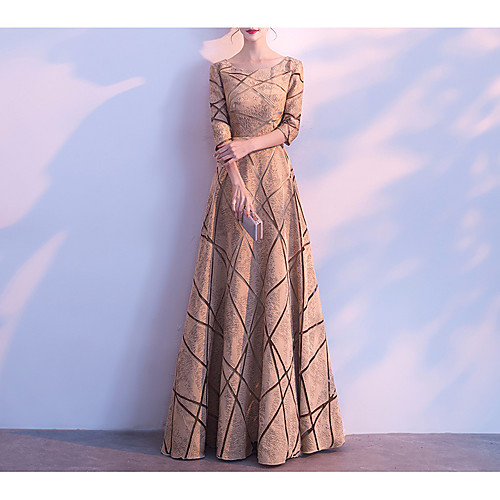 

A-Line Sheath / Column Mother of the Bride Dress Elegant Vintage Jewel Neck Floor Length Lace 3/4 Length Sleeve with Sash / Ribbon Pleats 2021