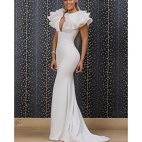 Mermaid / Trumpet Minimalist Sexy Engagement Formal Evening Dress V Neck Short Sleeve Sweep / Brush Train Organza Stretch Satin with Sleek 2021
Mermaid / Trumpet Minimalist Sexy Engagement Formal Evening Dress V Neck Short Sleeve Sweep / Brush Train Organza Stretch Satin with Sleek 2021