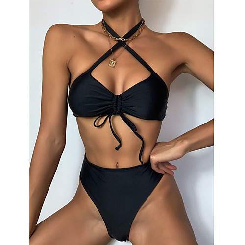 Women's Bikini Tankini Swimsuit Drawstring Push Up Wrap Solid Color Black Swimwear Padded High Neck Bathing Suits Romantic Vacation / 2 Piece / Cross
Women's Bikini Tankini Swimsuit Drawstring Push Up Wrap Solid Color Black Swimwear Padded High Neck Bathing Suits Romantic Vacation / 2 Piece / Cross