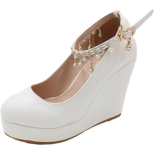 Women's Wedding Shoes Wedge Heel Round Toe Wedding Pumps Wedding Walking Shoes PU Rhinestone Pearl Buckle Solid Colored White 10 cm heel height Black 10 cm heel height
Women's Wedding Shoes Wedge Heel Round Toe Wedding Pumps Wedding Walking Shoes PU Rhinestone Pearl Buckle Solid Colored White 10 cm heel height Black 10 cm heel height