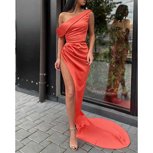 Sheath / Column Minimalist Sexy Engagement Formal Evening Dress One Shoulder Short Sleeve Court Train Charmeuse with Draping Split 2021
Sheath / Column Minimalist Sexy Engagement Formal Evening Dress One Shoulder Short Sleeve Court Train Charmeuse with Draping Split 2021