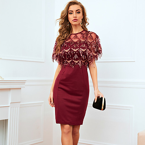 Women's Sheath Dress Short Mini Dress Wine Short Sleeve Solid Color Sequins Tassel Fringe Patchwork Spring Summer Round Neck Vintage 2021 S M L XL
Women's Sheath Dress Short Mini Dress Wine Short Sleeve Solid Color Sequins Tassel Fringe Patchwork Spring Summer Round Neck Vintage 2021 S M L XL