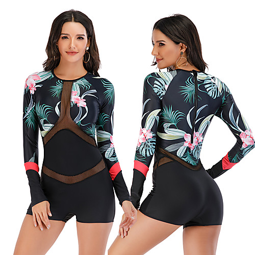 Women's One Piece Swimsuit Rash Guard Elastane Swimwear Breathable Quick Dry Long Sleeve Back Zip - Swimming Surfing Water Sports Painting Patchwork Autumn / Fall Spring Summer
Women's One Piece Swimsuit Rash Guard Elastane Swimwear Breathable Quick Dry Long Sleeve Back Zip - Swimming Surfing Water Sports Painting Patchwork Autumn / Fall Spring Summer