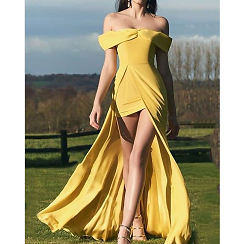 Sheath / Column Minimalist Sexy Engagement Formal Evening Dress Off Shoulder Sleeveless Asymmetrical Satin with Split 2021
Sheath / Column Minimalist Sexy Engagement Formal Evening Dress Off Shoulder Sleeveless Asymmetrical Satin with Split 2021