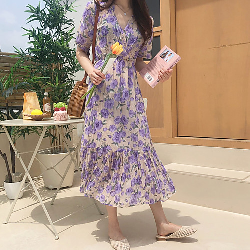 Sheath / Column Maxi Floral Holiday Cocktail Party Dress V Neck Half Sleeve Tea Length Chiffon with Pattern / Print 2021
Sheath / Column Maxi Floral Holiday Cocktail Party Dress V Neck Half Sleeve Tea Length Chiffon with Pattern / Print 2021