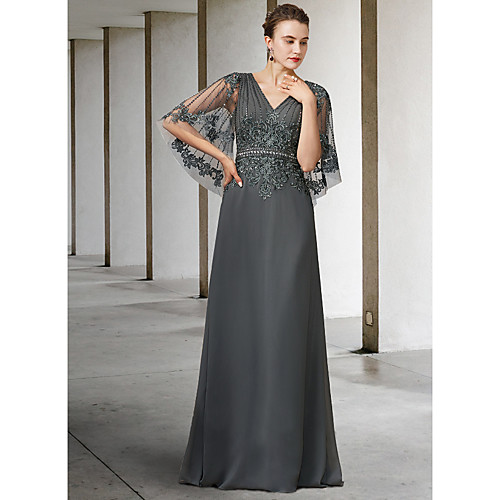 A-Line Mother of the Bride Dress Elegant V Neck Floor Length Chiffon Lace Half Sleeve with Sash / Ribbon Appliques 2021
A-Line Mother of the Bride Dress Elegant V Neck Floor Length Chiffon Lace Half Sleeve with Sash / Ribbon Appliques 2021