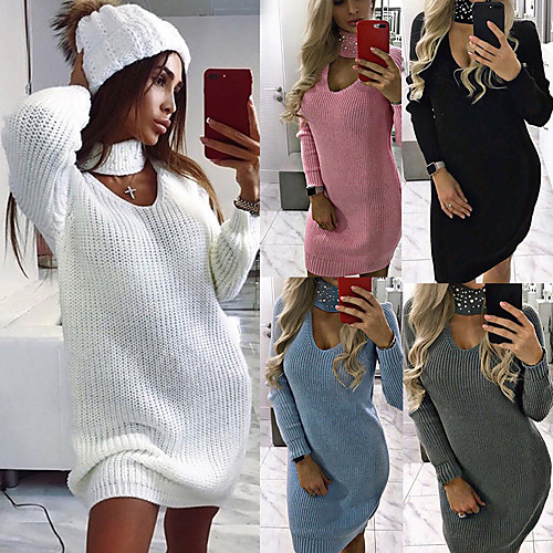 Women's Sheath Dress Knee Length Dress White Black Blushing Pink Gray Light Blue Long Sleeve Solid Color Fall Winter V Neck Turtleneck Casual 2021 S M L XL XXL
Women's Sheath Dress Knee Length Dress White Black Blushing Pink Gray Light Blue Long Sleeve Solid Color Fall Winter V Neck Turtleneck Casual 2021 S M L XL XXL