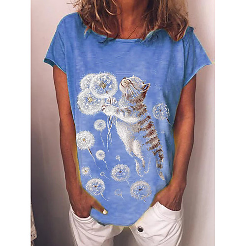 Women's T shirt Cat Graphic Dandelion Print Round Neck Tops Basic Basic Top Blue
Women's T shirt Cat Graphic Dandelion Print Round Neck Tops Basic Basic Top Blue