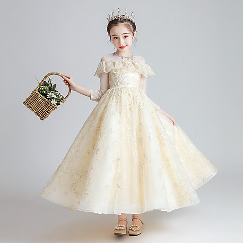 Princess Ankle Length Event / Party / Formal Evening Flower Girl Dresses - Tulle 3/4 Length Sleeve Jewel Neck with Ruffles / Appliques / Solid
Princess Ankle Length Event / Party / Formal Evening Flower Girl Dresses - Tulle 3/4 Length Sleeve Jewel Neck with Ruffles / Appliques / Solid