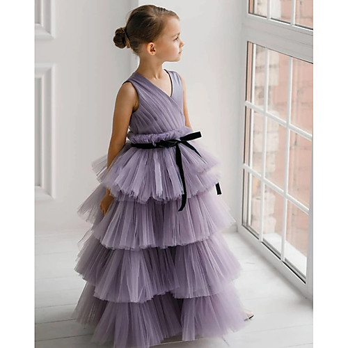 Princess / Ball Gown Floor Length Wedding / Party Flower Girl Dresses - Tulle Sleeveless V Neck with Tier
Princess / Ball Gown Floor Length Wedding / Party Flower Girl Dresses - Tulle Sleeveless V Neck with Tier