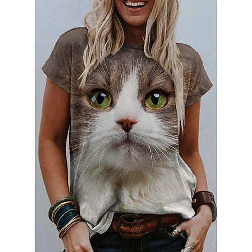 Women's T shirt Cat Graphic 3D Print Round Neck Tops Basic Basic Top White
Women's T shirt Cat Graphic 3D Print Round Neck Tops Basic Basic Top White