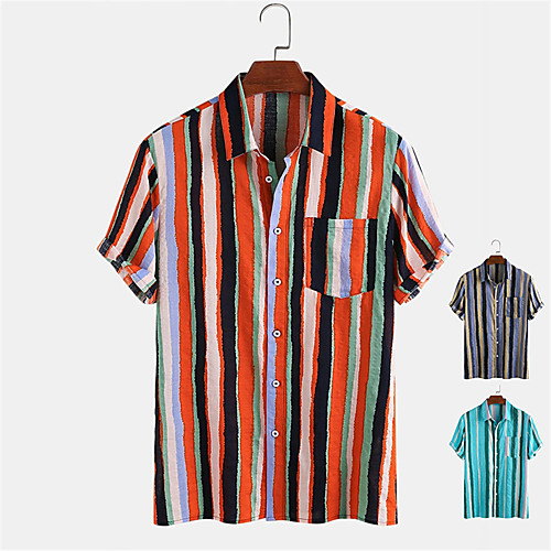 Men's Shirt Other Prints Striped Button-Down Print Short Sleeve Daily Tops Casual Hawaiian Blue Orange Light Blue
Men's Shirt Other Prints Striped Button-Down Print Short Sleeve Daily Tops Casual Hawaiian Blue Orange Light Blue