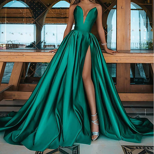 A-Line Minimalist Sexy Prom Formal Evening Dress V Neck Sleeveless Sweep / Brush Train Satin with Pleats Split 2021
A-Line Minimalist Sexy Prom Formal Evening Dress V Neck Sleeveless Sweep / Brush Train Satin with Pleats Split 2021