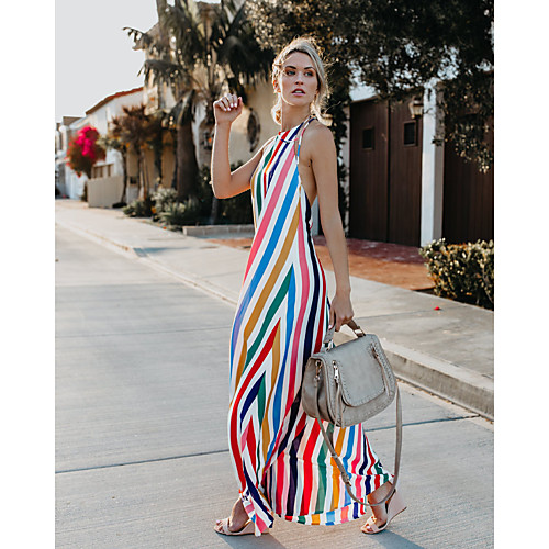 Women's Shift Dress Maxi long Dress Rainbow Sleeveless Striped Print Print Fall Spring Halter Neck Elegant 2021 S M L XL XXL
Women's Shift Dress Maxi long Dress Rainbow Sleeveless Striped Print Print Fall Spring Halter Neck Elegant 2021 S M L XL XXL