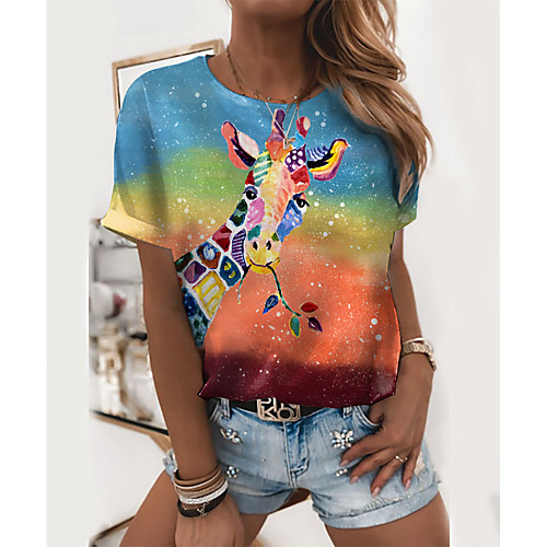Women's T shirt Graphic 3D Giraffe Print Round Neck Tops Basic Basic Top Green
Women's T shirt Graphic 3D Giraffe Print Round Neck Tops Basic Basic Top Green