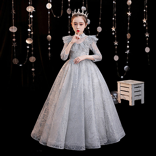 Princess Floor Length Formal Evening / Pageant Flower Girl Dresses - Tulle 3/4 Length Sleeve High Neck with Pleats / Solid / Crystals / Rhinestones
Princess Floor Length Formal Evening / Pageant Flower Girl Dresses - Tulle 3/4 Length Sleeve High Neck with Pleats / Solid / Crystals / Rhinestones