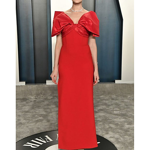 Sheath / Column Celebrity Style Elegant Prom Formal Evening Dress V Neck Half Sleeve Floor Length Spandex Taffeta with Bow(s) Split 2021
Sheath / Column Celebrity Style Elegant Prom Formal Evening Dress V Neck Half Sleeve Floor Length Spandex Taffeta with Bow(s) Split 2021