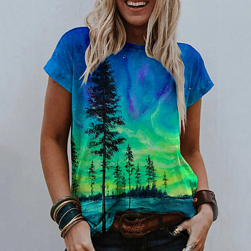 Women's T shirt Graphic Scenery 3D Print Round Neck Tops Basic Basic Top Blue
Women's T shirt Graphic Scenery 3D Print Round Neck Tops Basic Basic Top Blue