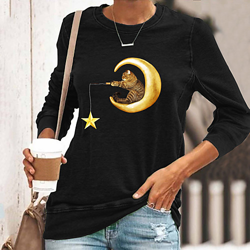 Women's T shirt Cat Graphic Long Sleeve Print Round Neck Tops Basic Basic Top Black
Women's T shirt Cat Graphic Long Sleeve Print Round Neck Tops Basic Basic Top Black