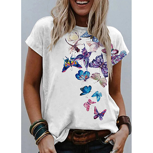 Women's T shirt Graphic Butterfly Print Round Neck Tops Basic Basic Top White Black Blue
Women's T shirt Graphic Butterfly Print Round Neck Tops Basic Basic Top White Black Blue