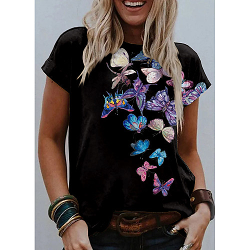 Women's T shirt Graphic Butterfly Print Round Neck Tops Basic Basic Top White Black Blue
Women's T shirt Graphic Butterfly Print Round Neck Tops Basic Basic Top White Black Blue