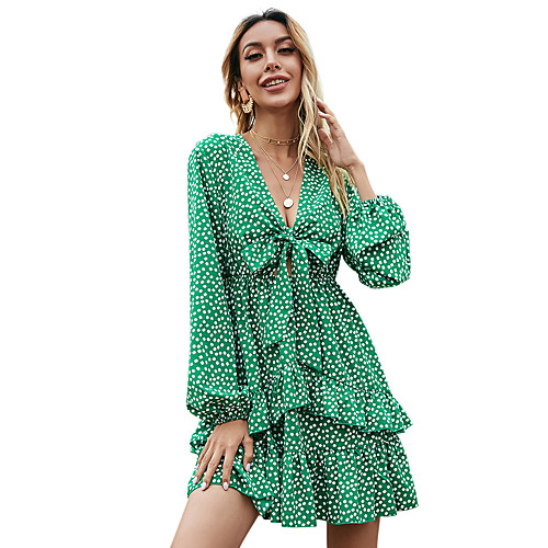 Women's Sundress Short Mini Dress Green Long Sleeve Polka Dot Print Layered Ruffle Summer V Neck Casual 2021 S M L XL
Women's Sundress Short Mini Dress Green Long Sleeve Polka Dot Print Layered Ruffle Summer V Neck Casual 2021 S M L XL