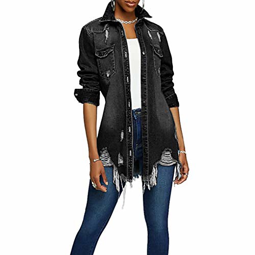 Women's Jacket Coat Long Sleeve Denim Jacket Lapel Collar Distressed Jacket Button Down Ripped Jeans Blouses (Black, S)
Women's Jacket Coat Long Sleeve Denim Jacket Lapel Collar Distressed Jacket Button Down Ripped Jeans Blouses (Black, S)
