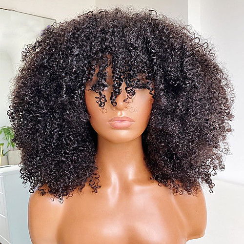 Human Hair Wig Curly Afro Curly With Bangs Natural Women For Black Women curling Capless Brazilian Hair Women's Natural Black 10 inch 12 inch 14 inch Party / Evening Daily Wear Vacation
Human Hair Wig Curly Afro Curly With Bangs Natural Women For Black Women curling Capless Brazilian Hair Women's Natural Black 10 inch 12 inch 14 inch Party / Evening Daily Wear Vacation