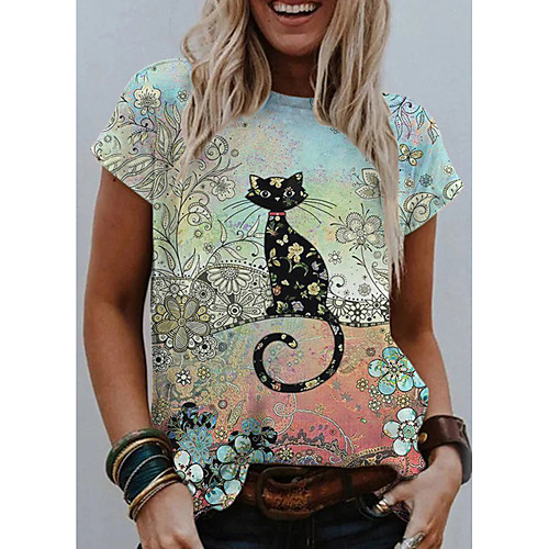 Women's T shirt Cat Graphic Print Round Neck Tops Basic Basic Top Light Green
Women's T shirt Cat Graphic Print Round Neck Tops Basic Basic Top Light Green