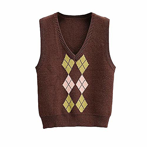 Women's Plaid Sweater Vest Knitted Oversize Vintage V Neck Sleeveless Pullover Loose Tank Tops Brown
Women's Plaid Sweater Vest Knitted Oversize Vintage V Neck Sleeveless Pullover Loose Tank Tops Brown