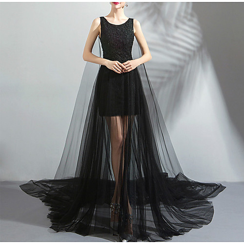 A-Line Minimalist Elegant Engagement Formal Evening Dress Jewel Neck Sleeveless Watteau Train Lace Tulle with Sleek Overskirt 2021
A-Line Minimalist Elegant Engagement Formal Evening Dress Jewel Neck Sleeveless Watteau Train Lace Tulle with Sleek Overskirt 2021
