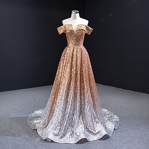 A-Line Color Block Sparkle Engagement Formal Evening Dress Off Shoulder Short Sleeve Sweep / Brush Train Sequined with Pleats Sequin 2021
A-Line Color Block Sparkle Engagement Formal Evening Dress Off Shoulder Short Sleeve Sweep / Brush Train Sequined with Pleats Sequin 2021
