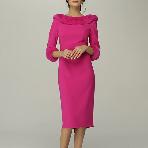 Sheath / Column Mother of the Bride Dress Elegant Jewel Neck Knee Length Stretch Fabric 3/4 Length Sleeve with Draping 2021
Sheath / Column Mother of the Bride Dress Elegant Jewel Neck Knee Length Stretch Fabric 3/4 Length Sleeve with Draping 2021
