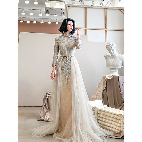 A-Line Luxurious Floral Engagement Formal Evening Dress High Neck Long Sleeve Sweep / Brush Train Lace with Sash / Ribbon Overskirt Appliques 2021
A-Line Luxurious Floral Engagement Formal Evening Dress High Neck Long Sleeve Sweep / Brush Train Lace with Sash / Ribbon Overskirt Appliques 2021