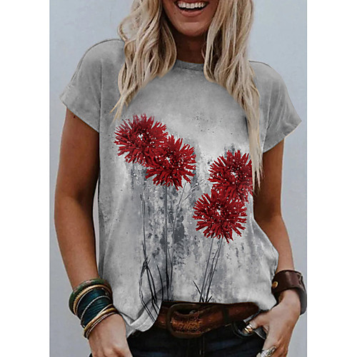 Women's T shirt Graphic Floral 3D Print Round Neck Tops Basic Basic Top Gray
Women's T shirt Graphic Floral 3D Print Round Neck Tops Basic Basic Top Gray
