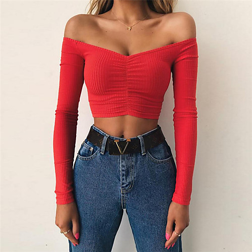 Women's Crop Top Black White Drawstring Crop Top Off Shoulder Cotton Solid Color Cute Sport Athleisure T Shirt Top Long Sleeve Lightweight Breathable Soft Everyday Use Casual Daily
Women's Crop Top Black White Drawstring Crop Top Off Shoulder Cotton Solid Color Cute Sport Athleisure T Shirt Top Long Sleeve Lightweight Breathable Soft Everyday Use Casual Daily