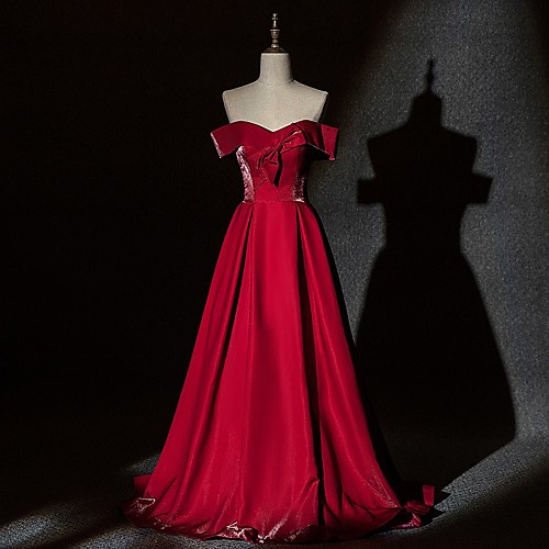 A-Line Minimalist Vintage Prom Formal Evening Dress Off Shoulder Short Sleeve Sweep / Brush Train Satin with Bow(s) Pleats 2021
A-Line Minimalist Vintage Prom Formal Evening Dress Off Shoulder Short Sleeve Sweep / Brush Train Satin with Bow(s) Pleats 2021
