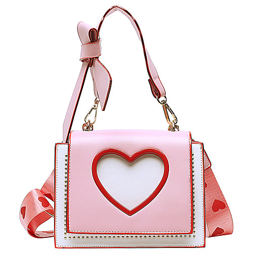 

Women's Bags PU Leather Crossbody Bag Rivet Bow(s) Zipper Heart Daily Going out 2021 Handbags MessengerBag Pink White Black