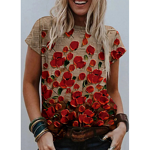 Women's T shirt Graphic Floral 3D Print Round Neck Tops Basic Basic Top Red
Women's T shirt Graphic Floral 3D Print Round Neck Tops Basic Basic Top Red